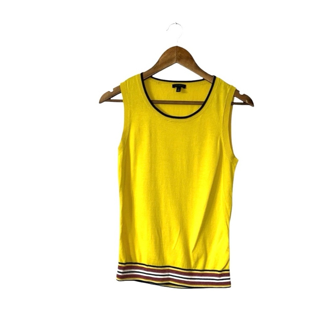 NEW Talbots Yellow Sweater Vest Stripes Hem Collegiate School Modern Soft Small